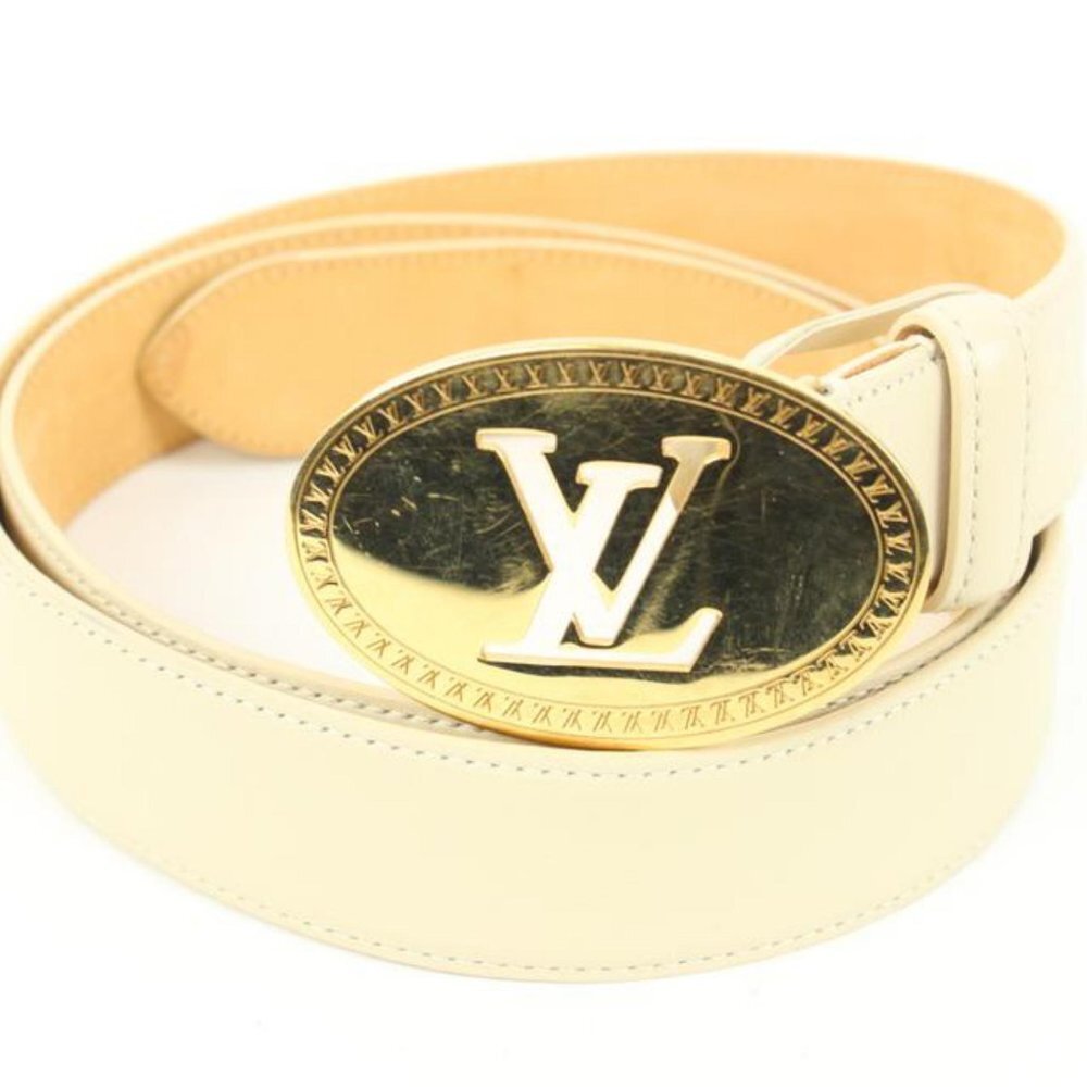 Louis Vuitton 90/36 Ivory x Gold LV Cut Out Initials Belt 71lk328s